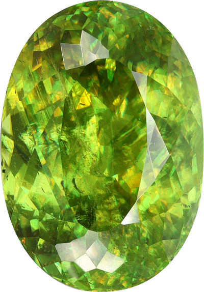 Oval cut sphene, 16.56 by 11.54 mm, shown at actual size