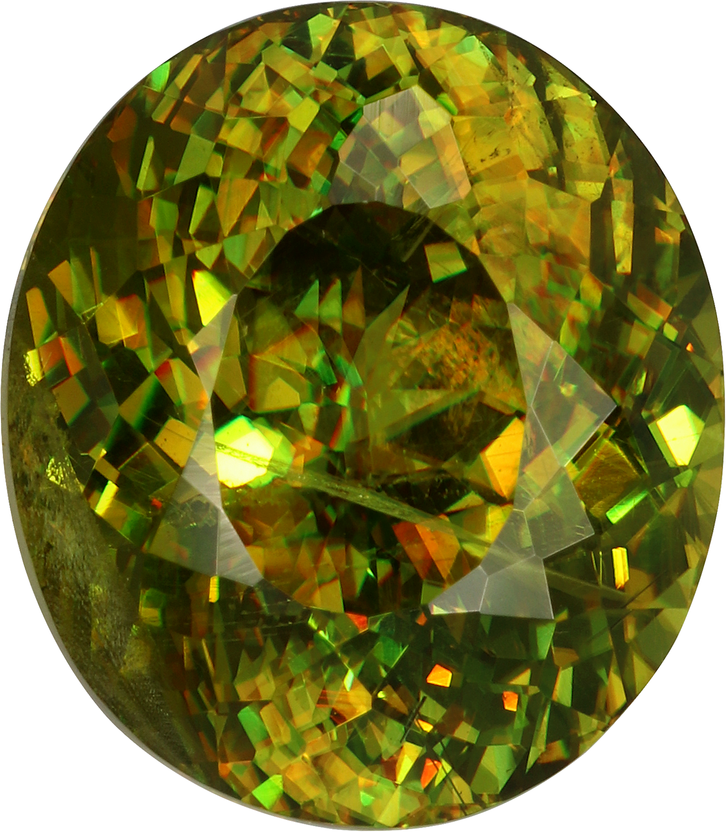 Oval cut sphene, 12.72 by 11.08 mm, shown at actual size