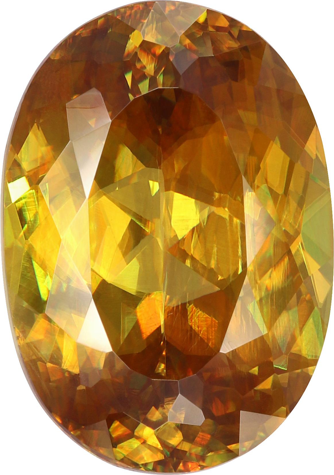 Oval cut sphene, 14.66 by 10.29 mm, shown at actual size