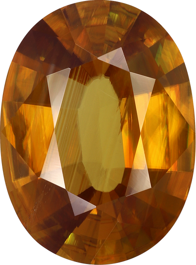 Oval cut sphene, 15.76 by 11.71 mm, shown at actual size