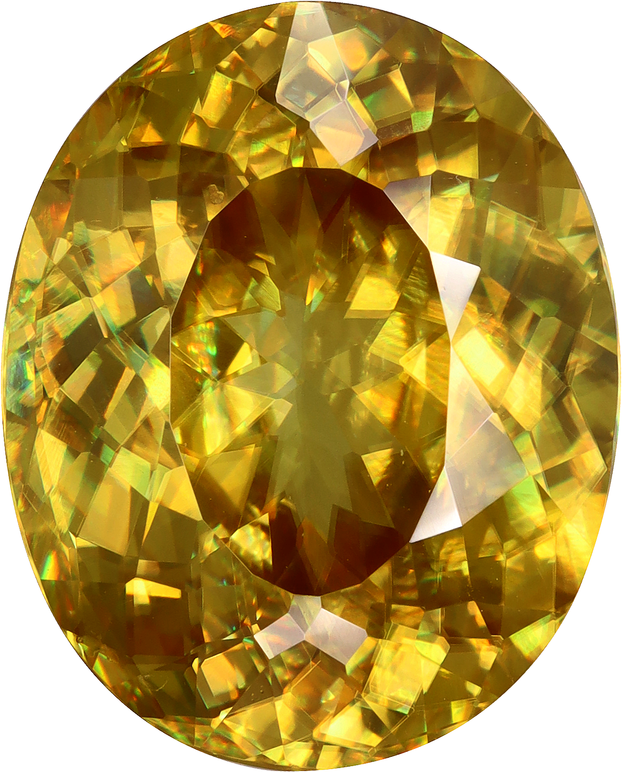 Oval cut sphene, 16 by 12.93 mm, shown at actual size