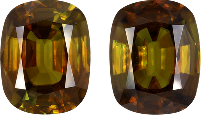 Cushion cut sphene, 13.97 by 11.15 mm, shown at actual size