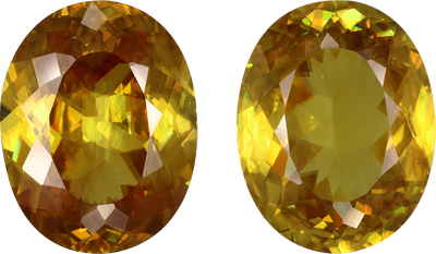 Oval cut sphene, 14.57 by 11.33 mm, shown at actual size