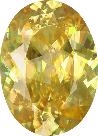 Oval cut sphene, 13.62 by 9.81 mm, shown at actual size