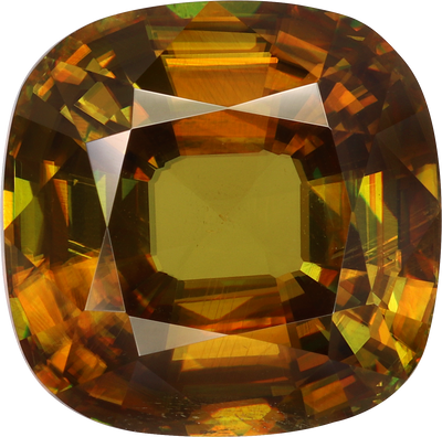 Cushion cut sphene, 12.5 by 12.33 mm, shown at actual size