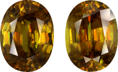 Oval cut sphene, 15.8 by 12.01 mm, shown at actual size