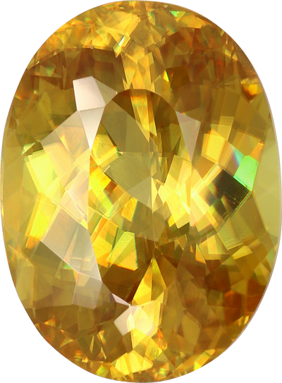 Oval cut sphene, 13.65 by 10.04 mm, shown at actual size