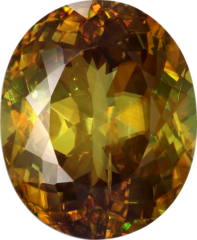 Oval cut sphene, 13.2 by 10.81 mm, shown at actual size