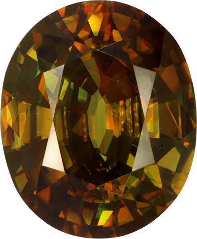 Oval cut sphene, 14.18 by 11.76 mm, shown at actual size