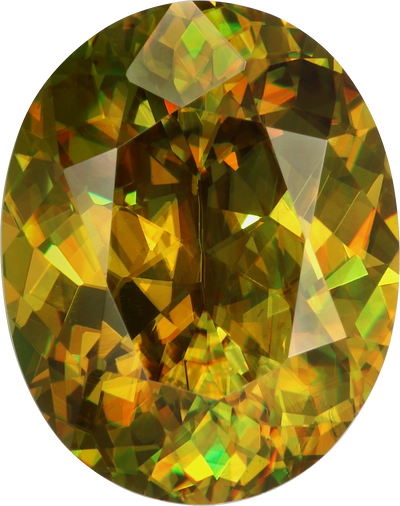 Oval cut sphene, 11.18 by 8.84 mm, shown at actual size