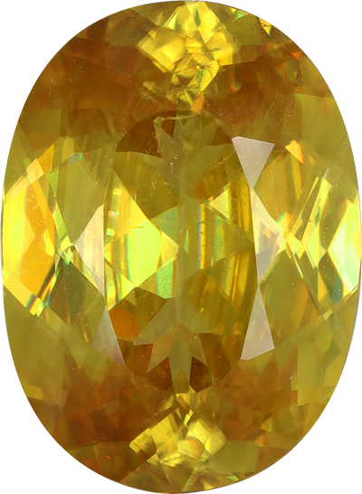 Oval cut sphene, 11.58 by 8.51 mm, shown at actual size