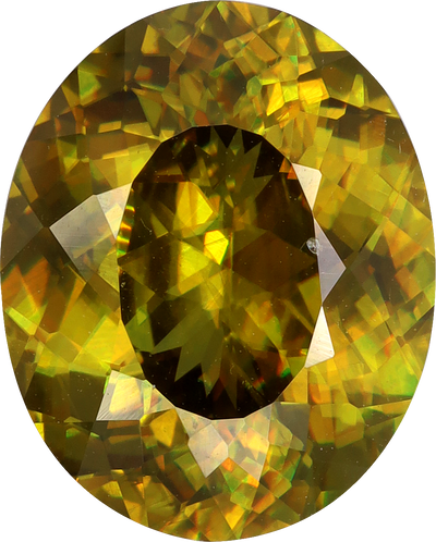 Oval cut sphene, 10.81 by 8.77 mm, shown at actual size