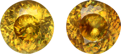 Round cut sphene, 9.12 by 9.09 mm, shown at actual size