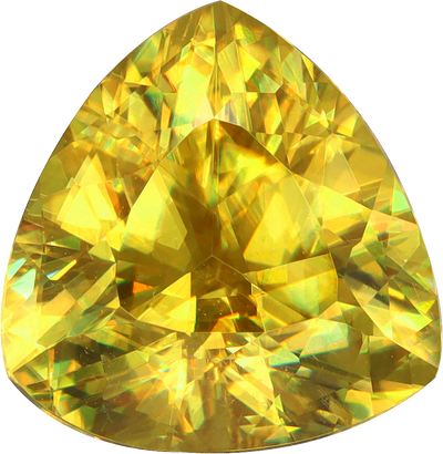 Trilliant cut sphene, 8.91 by 9.15 mm, shown at actual size