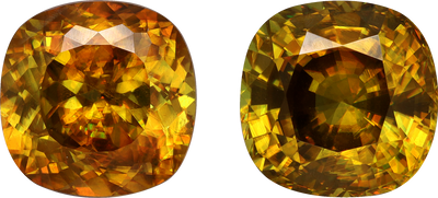 Cushion cut sphene, 8.83 by 8.76 mm, shown at actual size