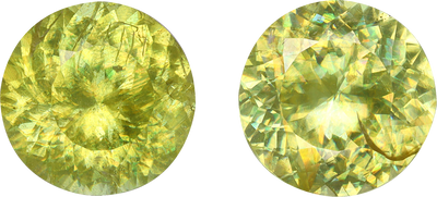 Round cut sphene, 7.81 by 7.77 mm, shown at actual size