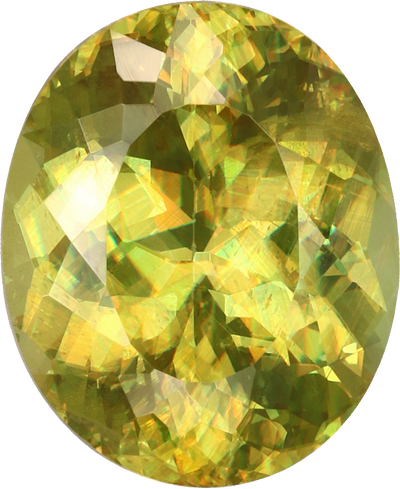 Oval cut sphene, 11.02 by 9.06 mm, shown at actual size