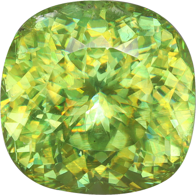 Cushion cut sphene, 9.68 by 9.63 mm, shown at actual size