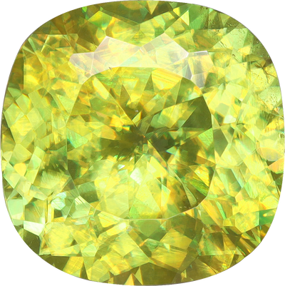 Cushion cut sphene, 9.91 by 9.88 mm, shown at actual size