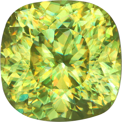 Cushion cut sphene, 9.08 by 9.08 mm, shown at actual size