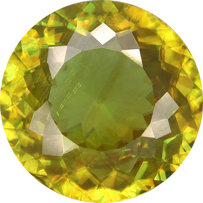 Round cut sphene, 10.19 by 10.12 mm, shown at actual size