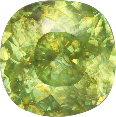 Cushion cut sphene, 9.11 by 9.07 mm, shown at actual size