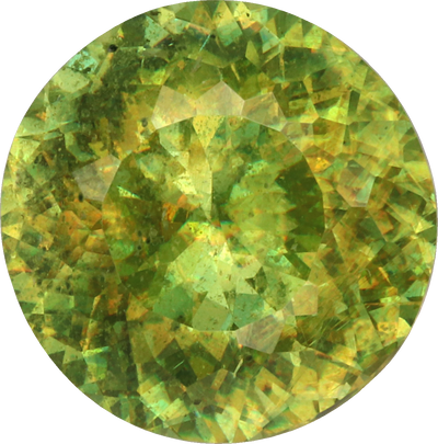 Round cut sphene, 9.14 by 9.05 mm, shown at actual size