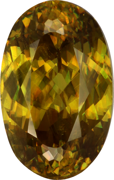 Oval cut sphene, 11.25 by 7.18 mm, shown at actual size