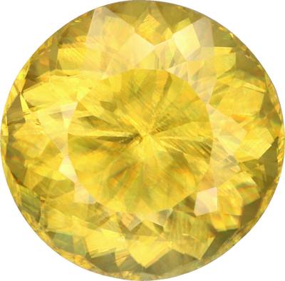 Round cut sphene, 8.73 by 8.58 mm, shown at actual size
