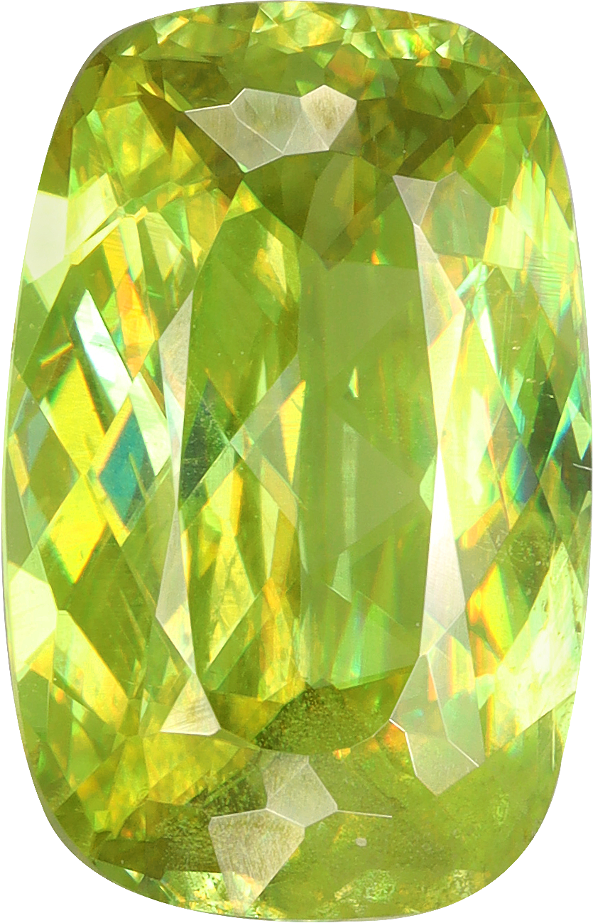 Cushion cut sphene, 12.15 by 7.83 mm, shown at actual size