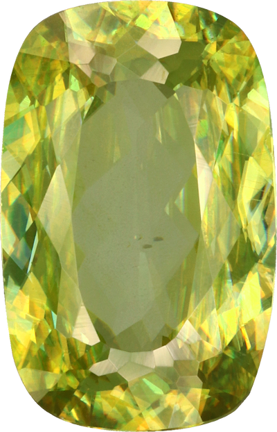 Cushion cut sphene, 11.18 by 7.21 mm, shown at actual size
