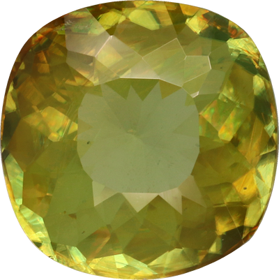 Cushion cut sphene, 9.16 by 9.1 mm, shown at actual size