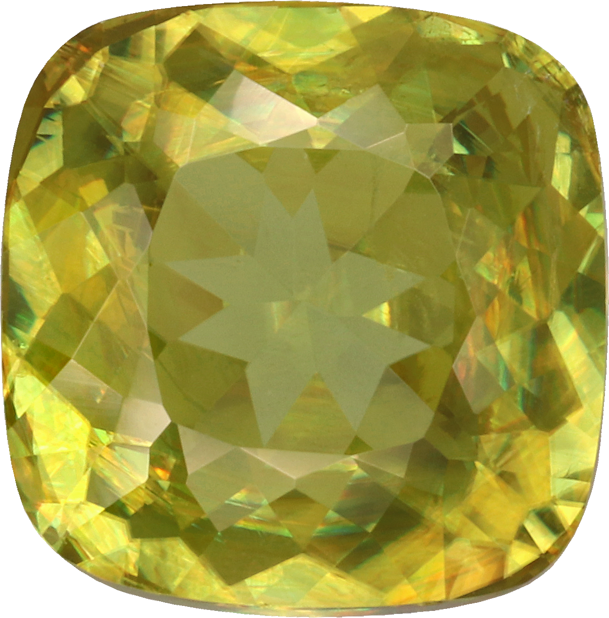 Cushion cut sphene, 9.19 by 9.11 mm, shown at actual size