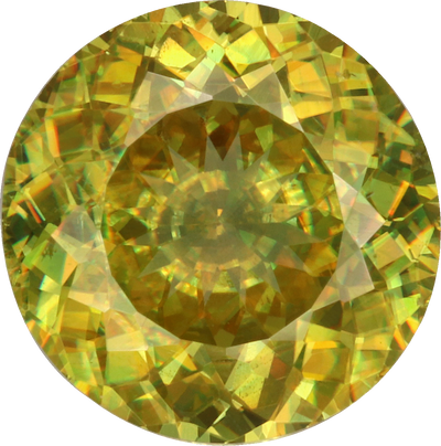 Round cut sphene, 8.96 by 8.81 mm, shown at actual size