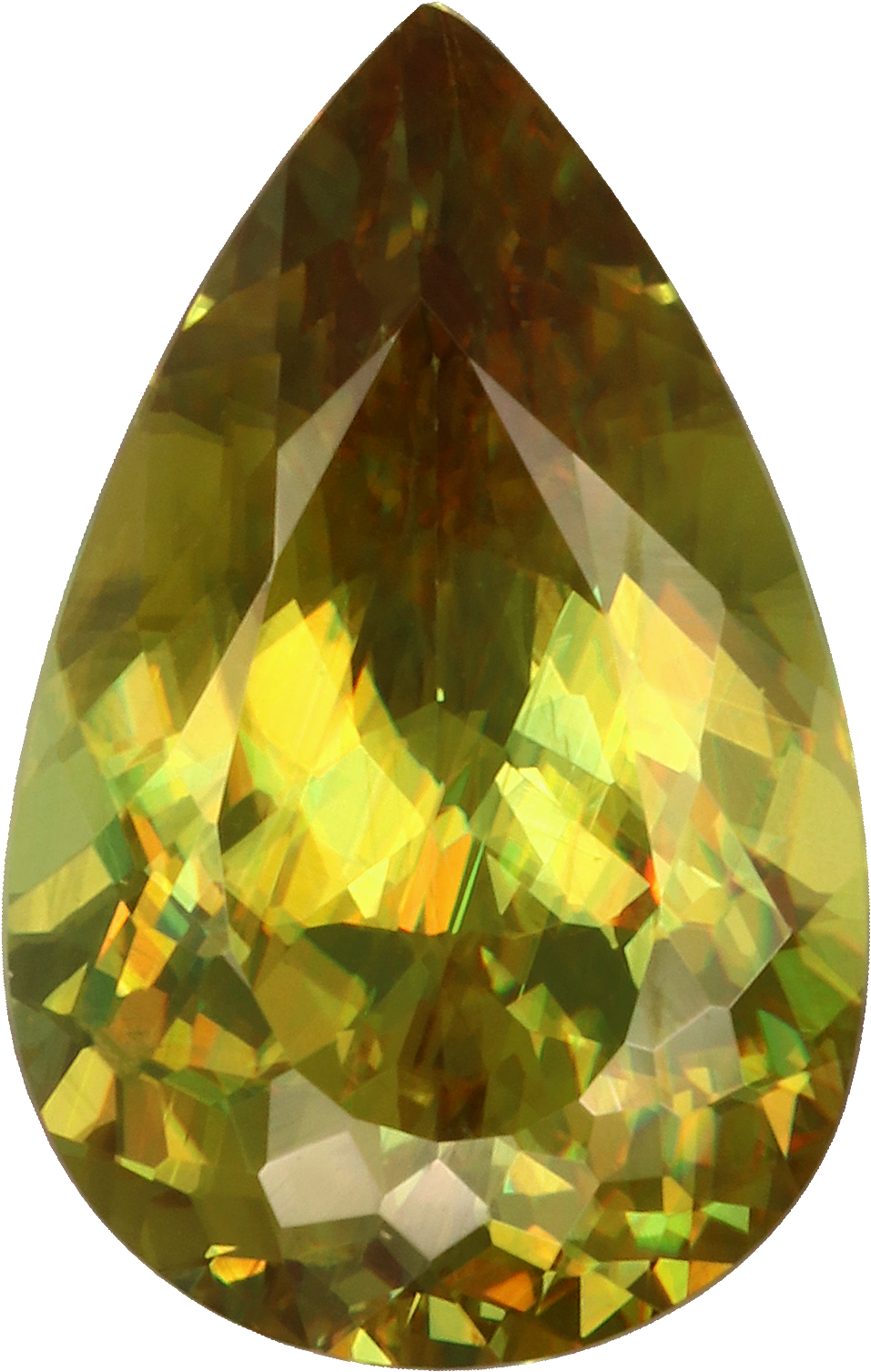 Pear cut sphene, 11.08 by 7.12 mm, shown at actual size