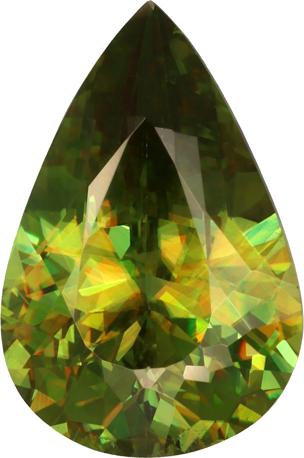 Pear cut sphene, 11.54 by 7.7 mm, shown at actual size