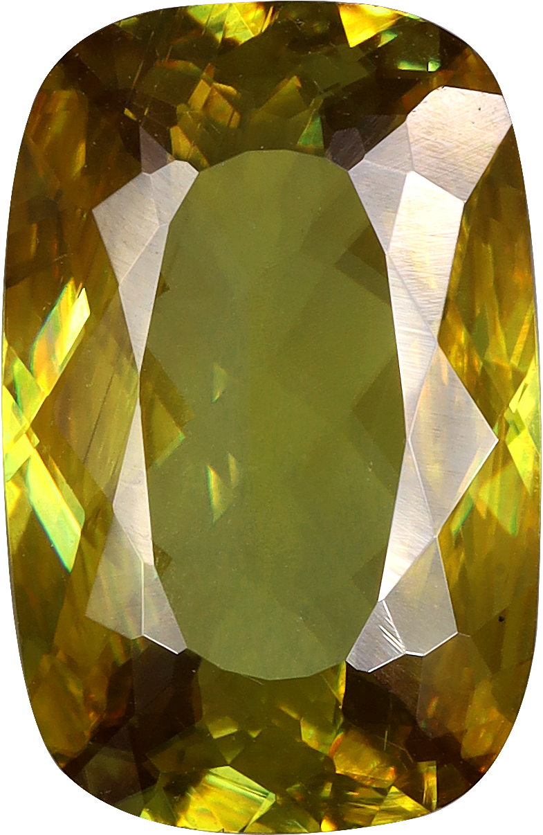 Cushion cut sphene, 11.15 by 7.25 mm, shown at actual size
