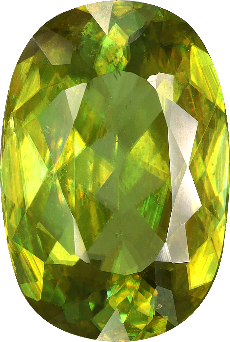 Oval cut sphene, 13.08 by 8.78 mm, shown at actual size