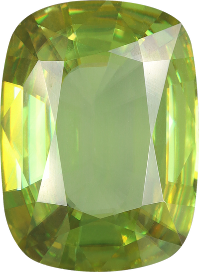 Cushion cut sphene, 13.92 by 10.21 mm, shown at actual size