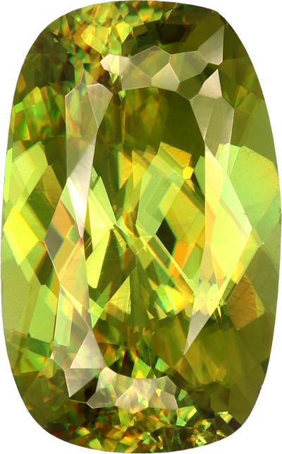 Cushion cut sphene, 12.15 by 7.53 mm, shown at actual size