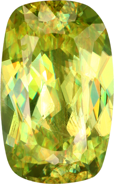 Cushion cut sphene, 12.16 by 7.5 mm, shown at actual size
