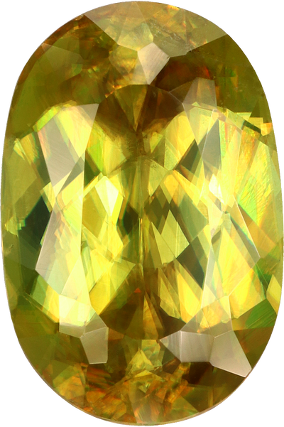 Oval cut sphene, 11.88 by 7.9 mm, shown at actual size