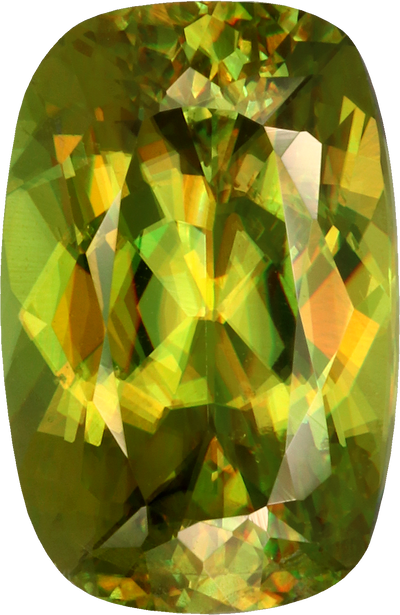 Cushion cut sphene, 11.01 by 7.2 mm, shown at actual size