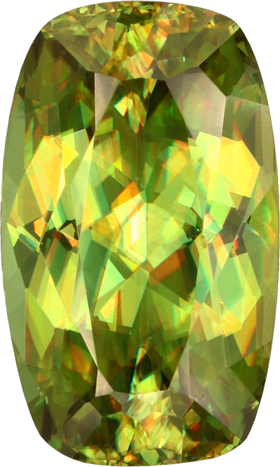 Cushion cut sphene, 11.09 by 6.69 mm, shown at actual size