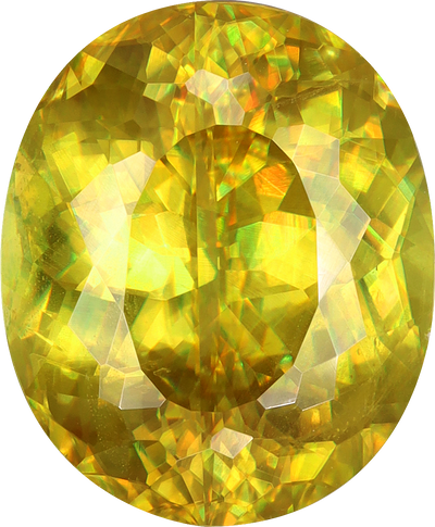 Oval cut sphene, 10.89 by 9.05 mm, shown at actual size