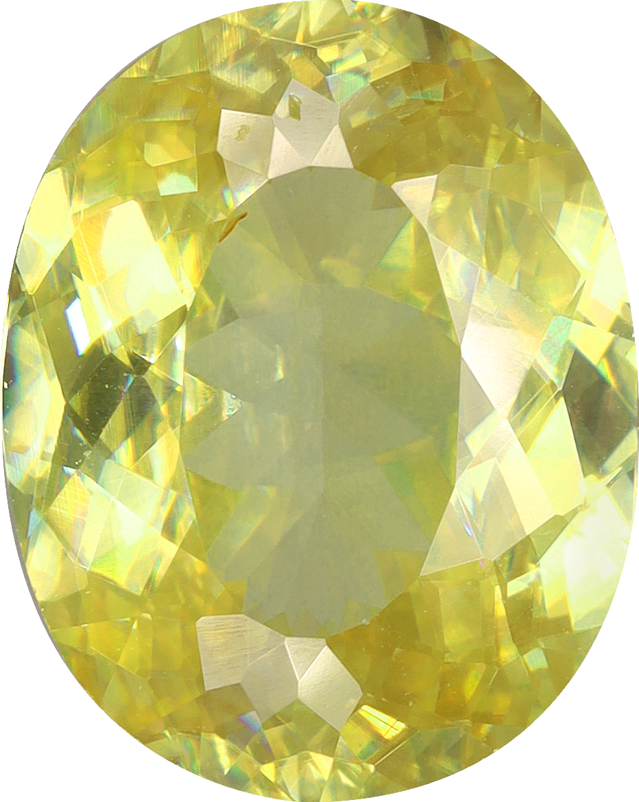 Oval cut sphene, 11.1 by 8.79 mm, shown at actual size