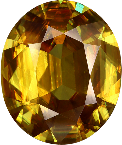 Oval cut sphene, 13.15 by 11.05 mm, shown at actual size