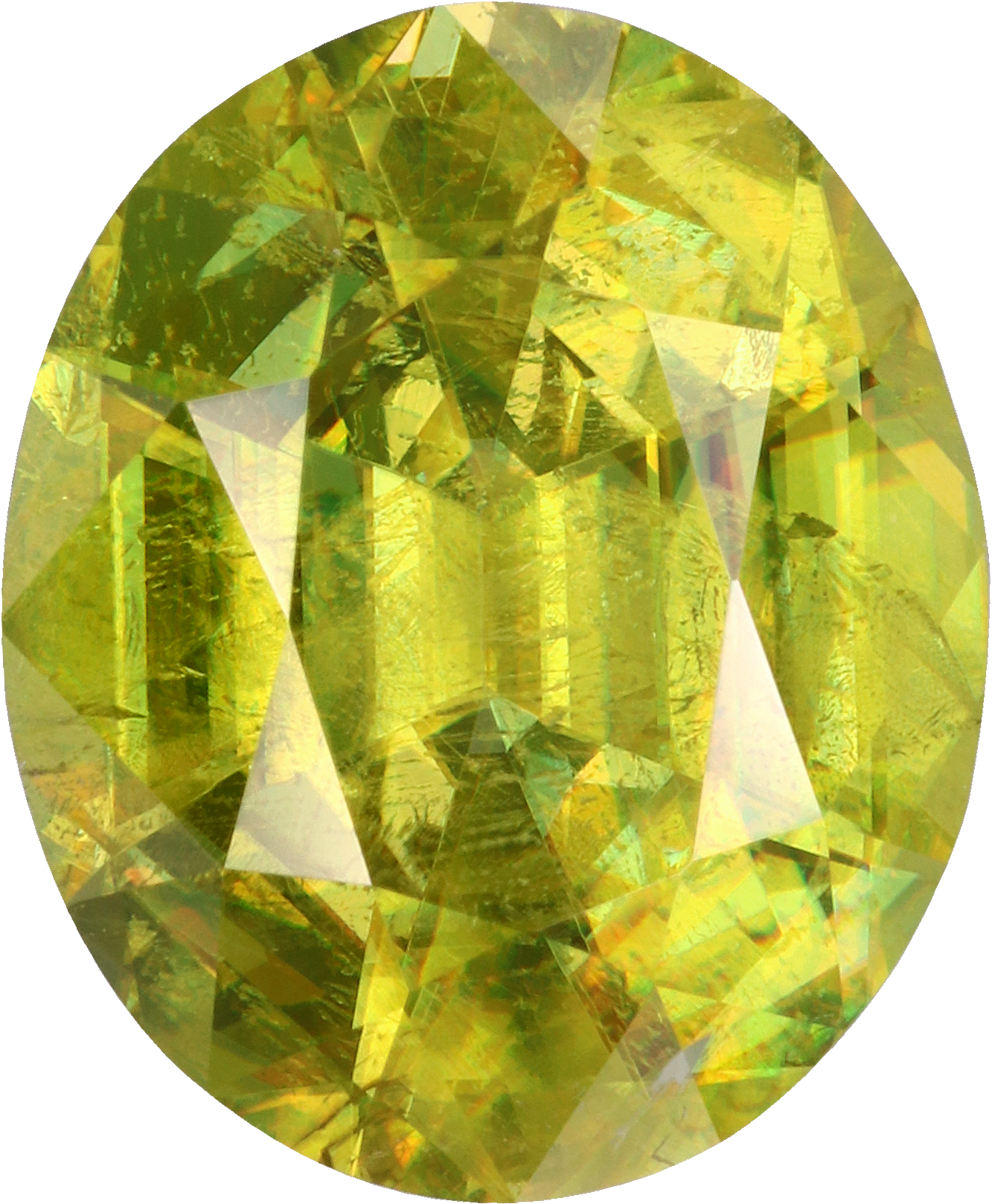 Oval cut sphene, 10.71 by 8.84 mm, shown at actual size