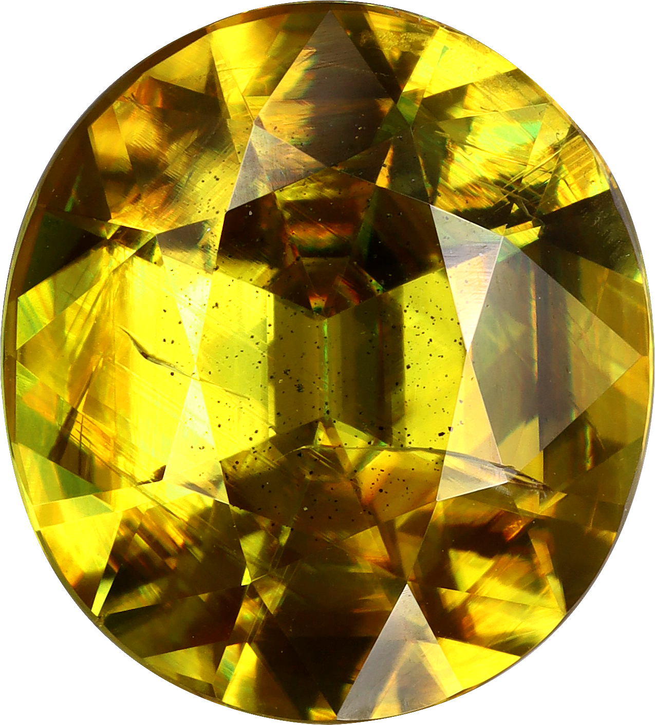 Oval cut sphene, 13.56 by 12.21 mm, shown at actual size