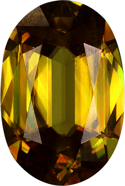 Oval cut sphene, 12 by 7.98 mm, shown at actual size